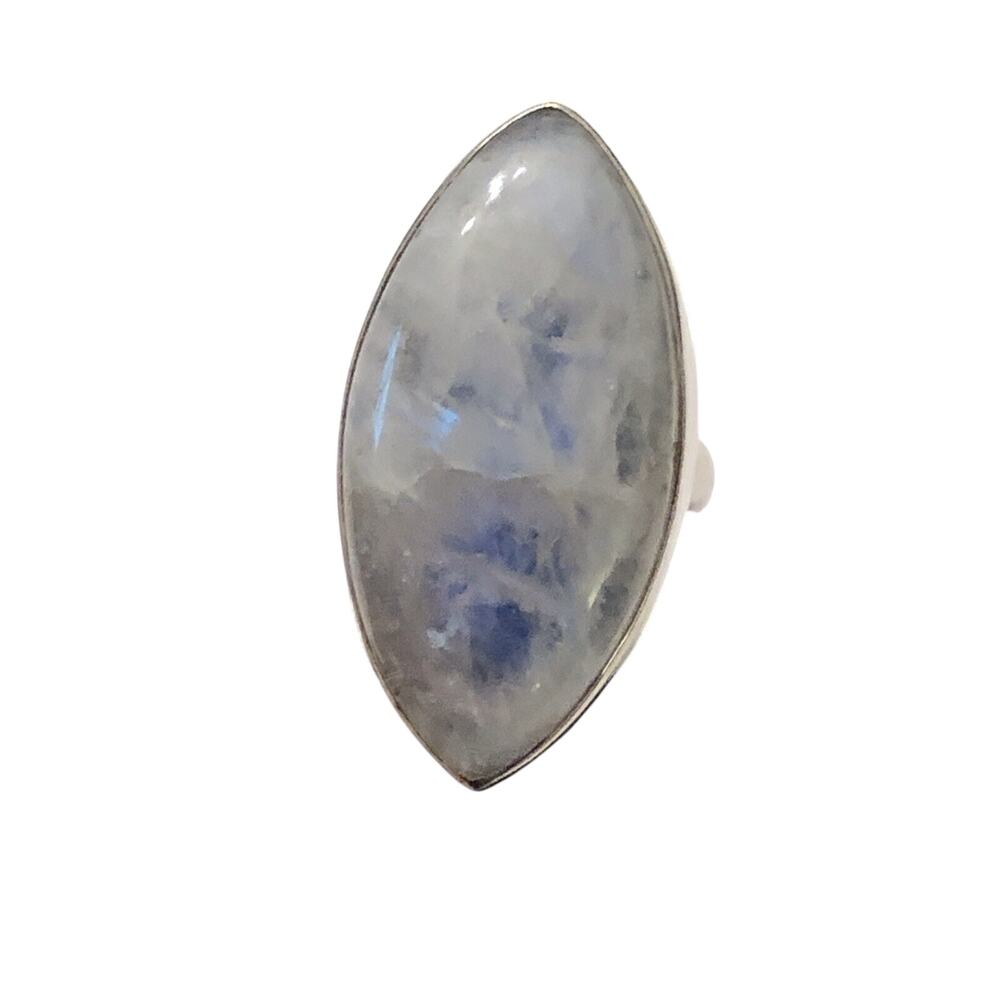 Large White Moonstone Marquis Cut Sterling Silver Ring 6.25